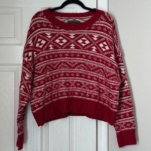 American Eagle Vintage Inspired Fair Isle Nordic Print Red White Pullover XL